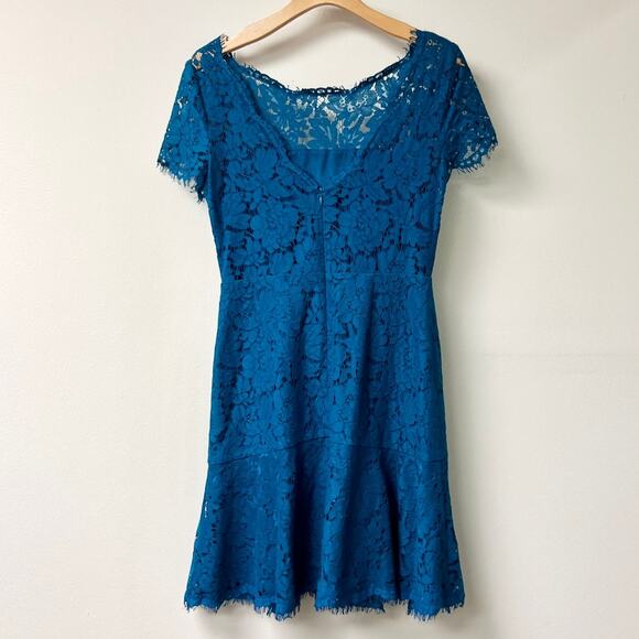 Diane von Furstenberg Fifi Floral Lace Fit & Flare Mini Dress Peacock Women's 4 - Picture 5 of 5